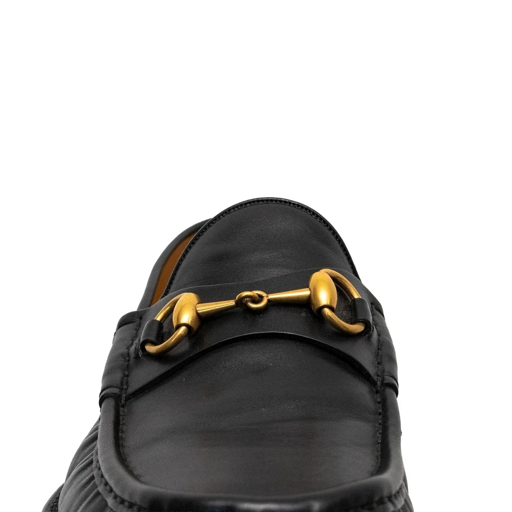 Gucci Black Leather Horsebit Lug Sole Loafers Mens Size UK 7 US 8 Made in Italy